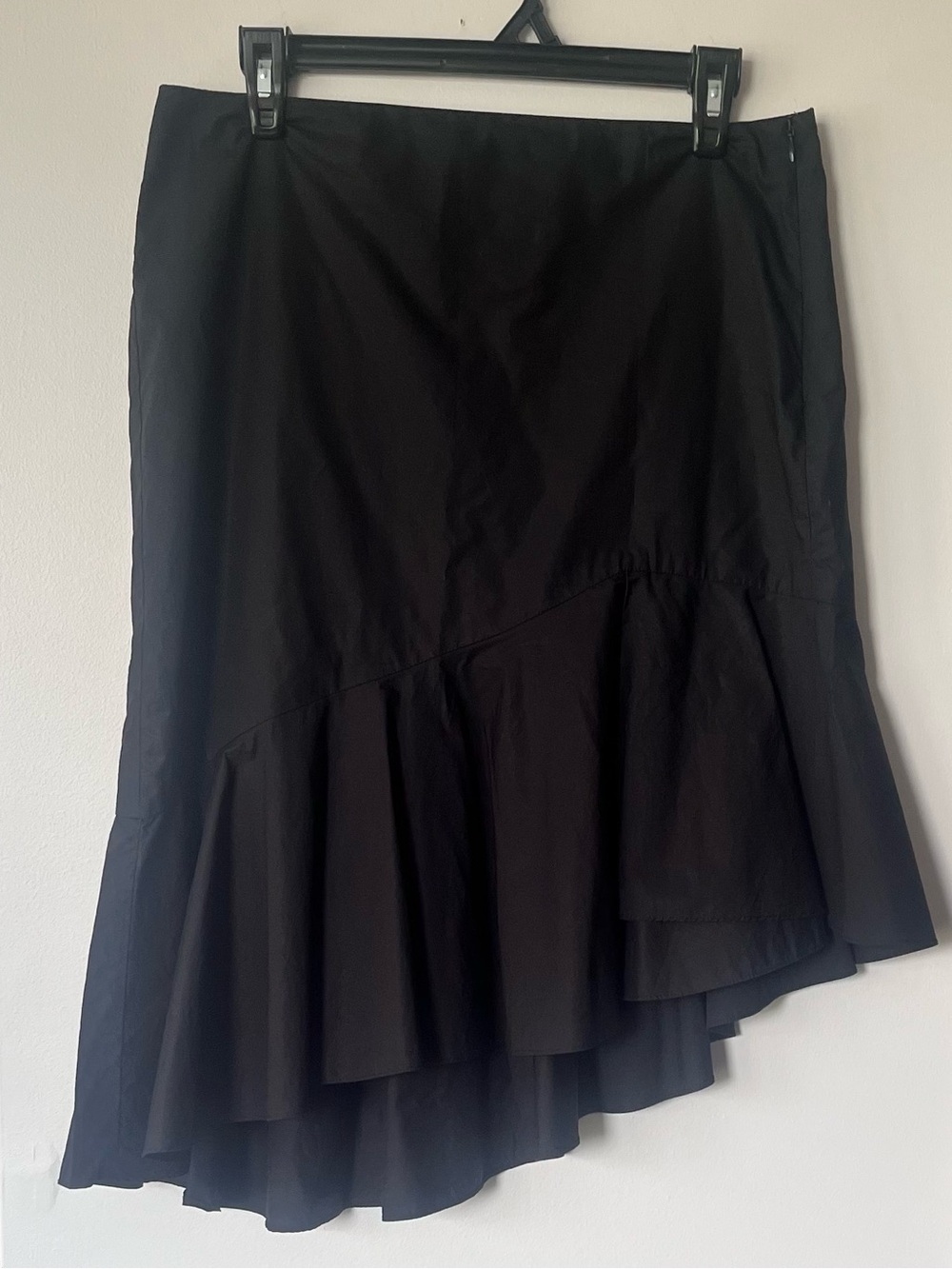 Contemporaine Simons Black Asymmetric Ruffle High-Low Midi Skirt | Size 8